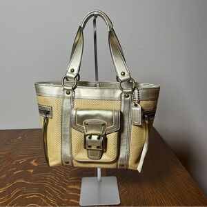 Coach Legacy Silver and Tan Woven Tote